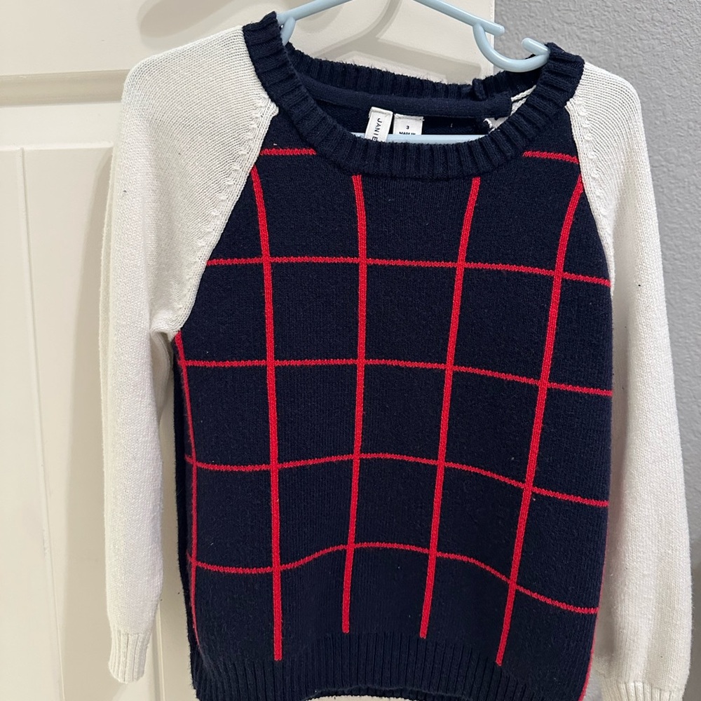 Janie and Jack Blue and Red Grid Sweater